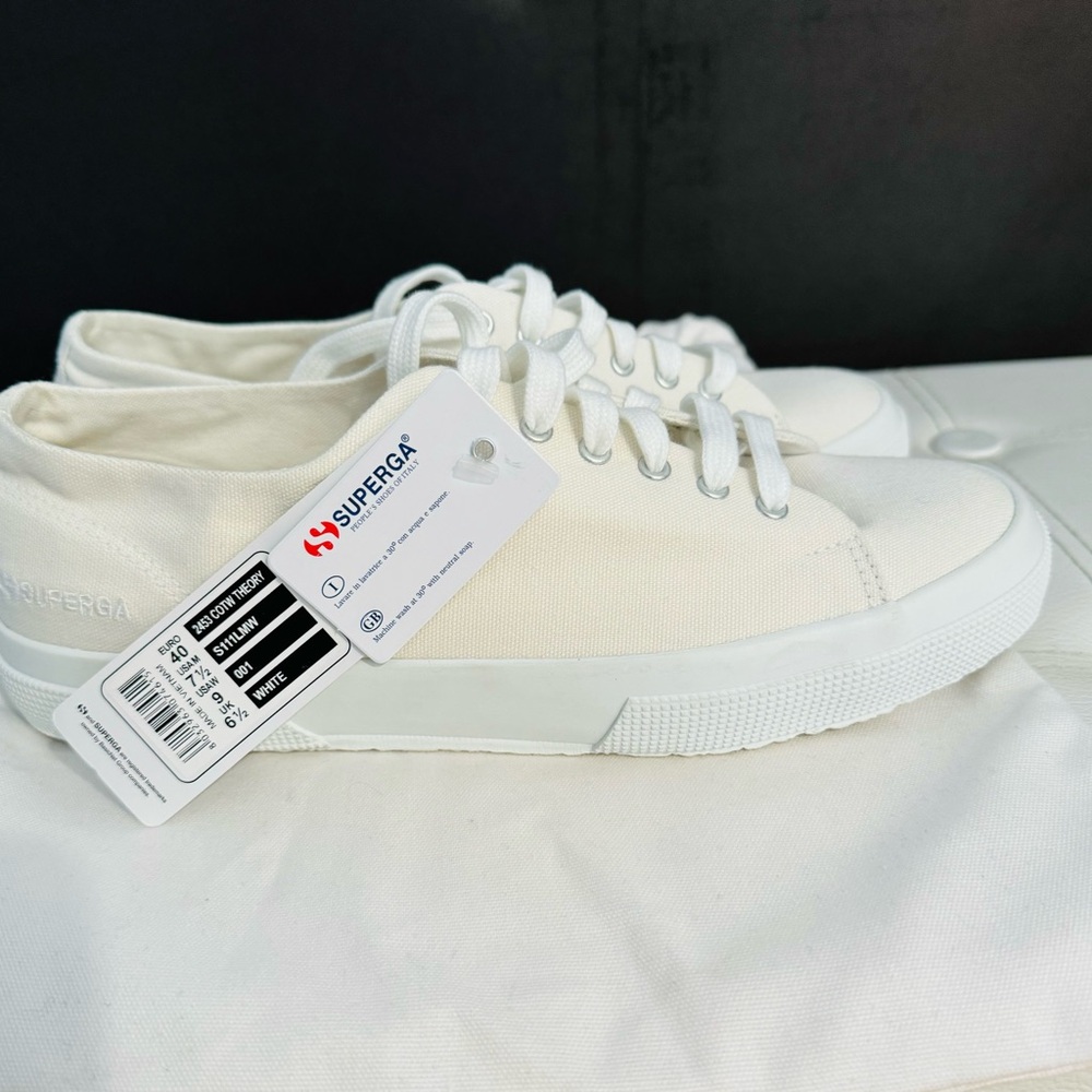 NEW SUPERGA X Theory White Canvas Lace Up Sneakers Sz 40 NWB